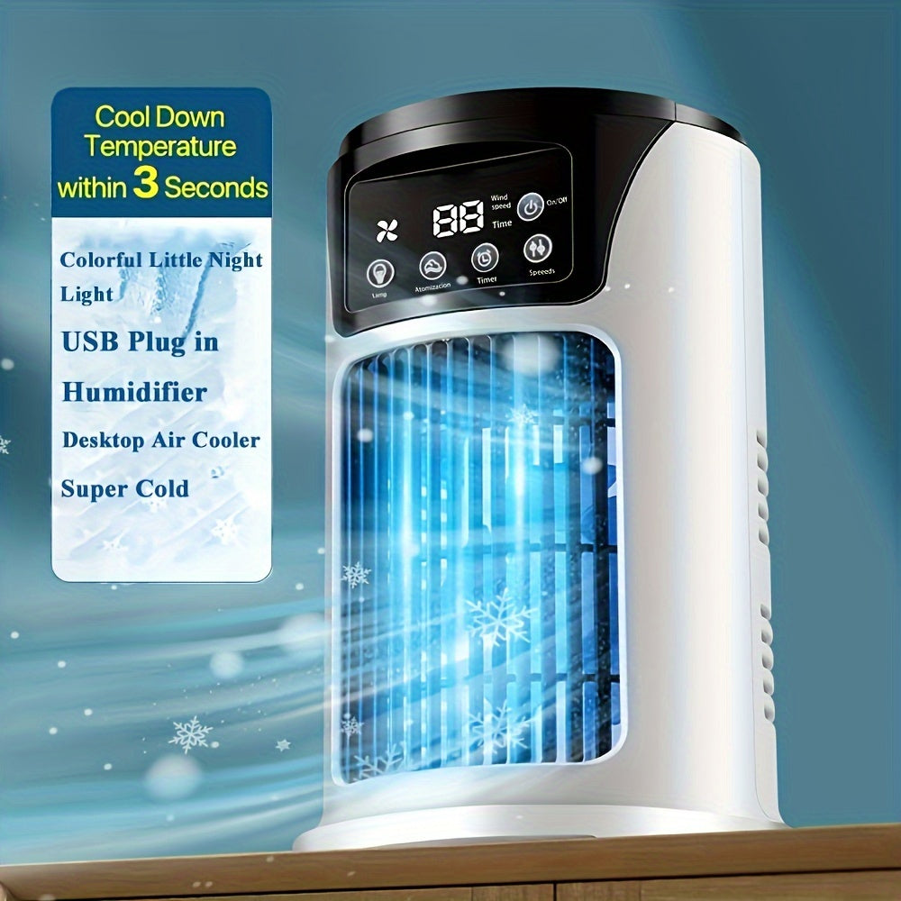 1pc Portable 3-in-1 Air Conditioner, Humidifier & USB Fan - Cool Down Temperature within 3 Seconds, Colorful Night Light, Super Cold Super Fast Cooling, Ideal for Office & Home Use, Office Essentials | Modern Aesthetic | USB